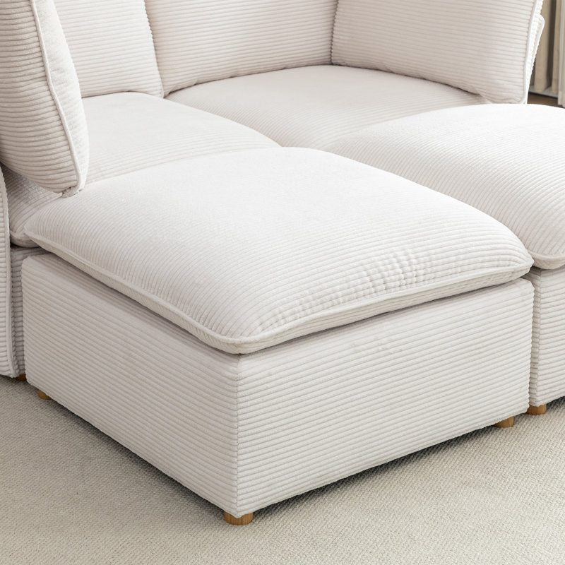 Canapé modulaire en velours côtelé 4 pièces avec deux repose-pieds Hepworth, Velours côtelé blanc