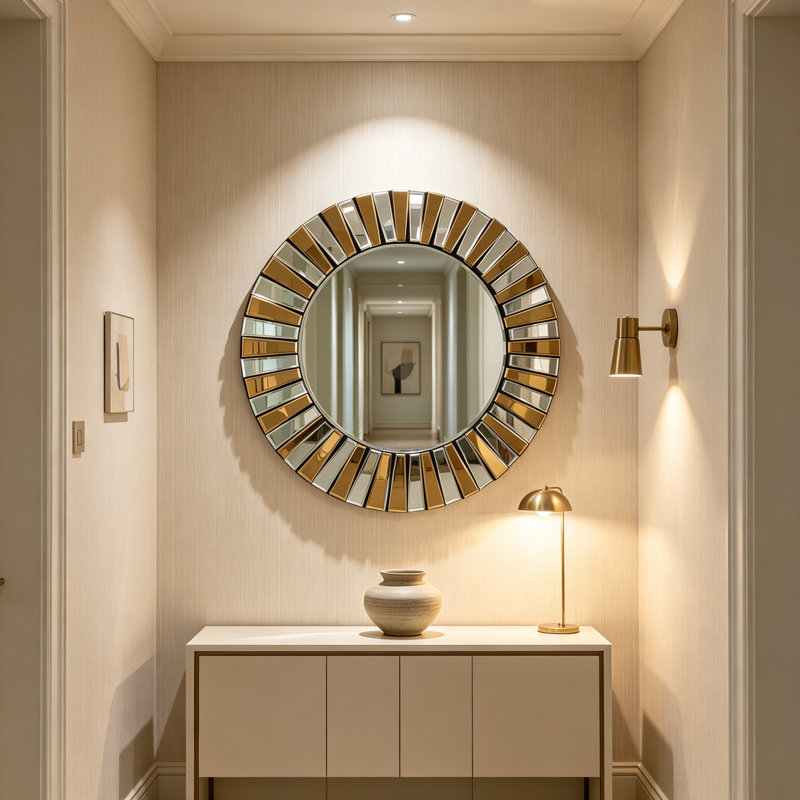 Montz Wood Round Wall Mirror, 80cm H x 80cm W