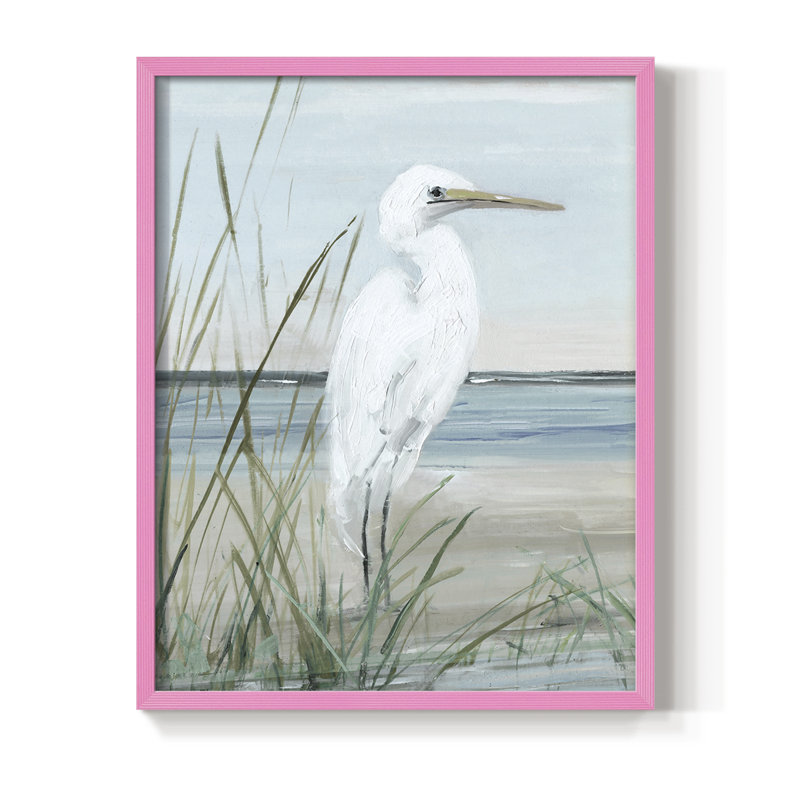 Summertime Heron I, reproduction encadrée - bois massif, H 11 po x l 9 po, Rose
