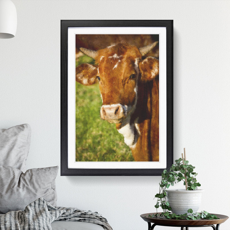 Portrait of a Cow Vol.2 - Picture Frame Painting, 65cm H x 48cm W x 2cm D, Black Framed