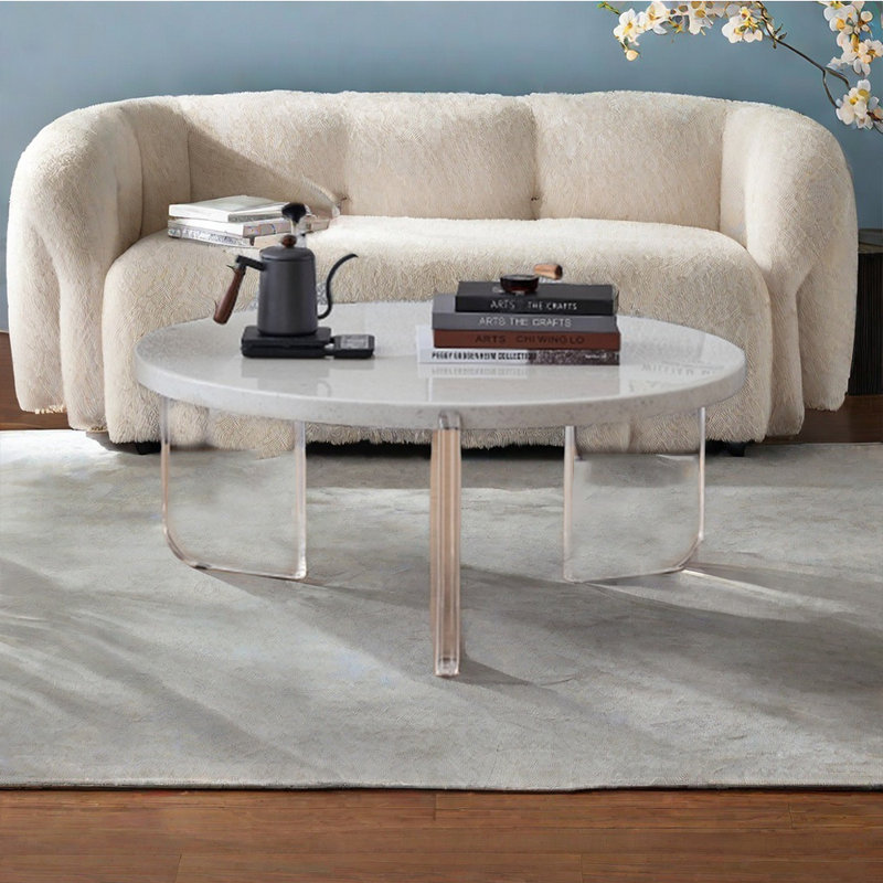 Coffee Table with Terrazzo Top and Acrylic Legs, 14.96" H x 27.55" L x 27.55" W