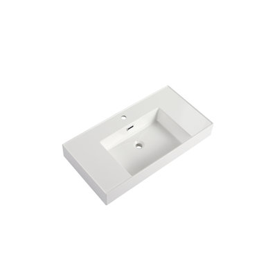 Roomfitters Modern Gloss White Resin Bathroom Sink Top, Unique Drop Shaped Basin