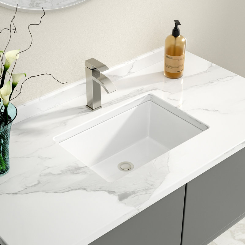 22" L x 16" W Undermount Bathroom Sink Rectangular White Ceramic Bathroom Sink Vanity Basin with Overflow