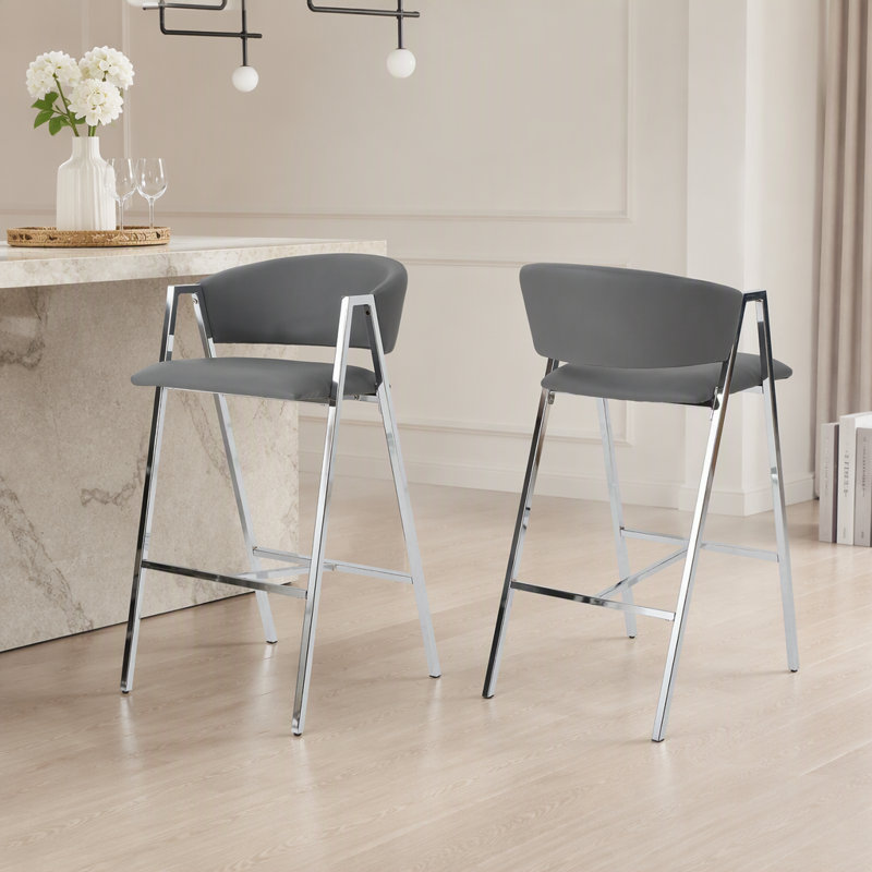 Upholstered Counter Stool with Iron Frame