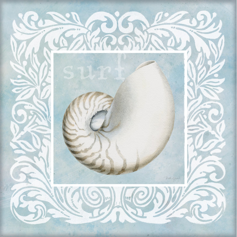 Sandy Shells, reproduction encadrée de bleu sur bleu Nautilus, H 20 po x l 20 po x P 1,25 po, Non, Papier avec cadre doré