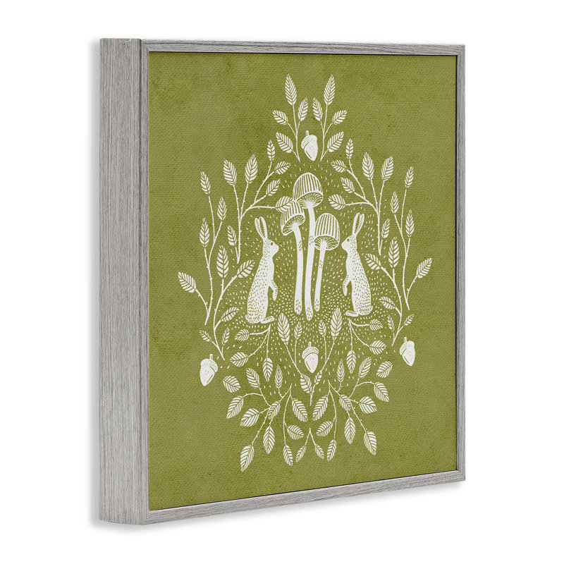 Lapin botanique vert olive, estampe numérique encadrée par Katie O'Shea, Estampe numérique Farmhouse, H 17 po x l 17 po