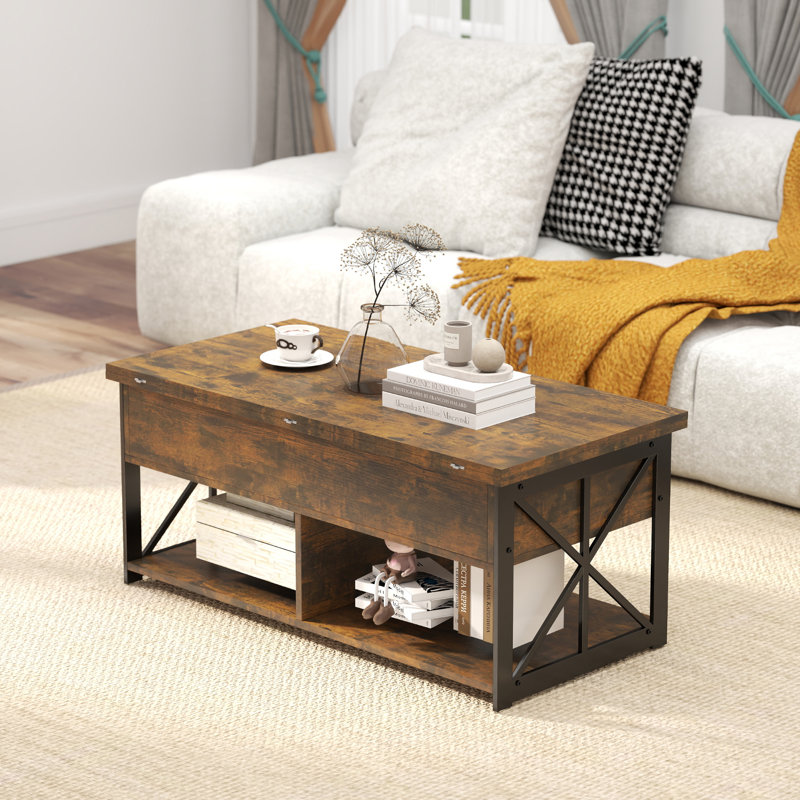 Wallis 4-In-1 Lift Top Coffee Table With Storage, Multi-Function Rectangular Coffee Table For Living Room, Brown