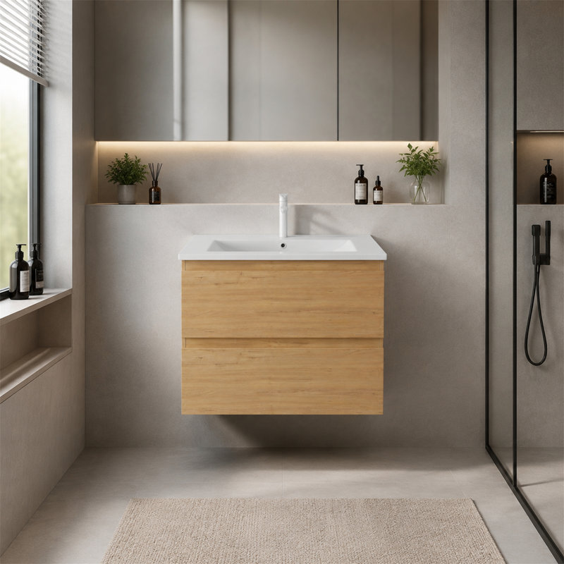 Meuble-lavabo mural suspendu de 24 pouces, Chêne