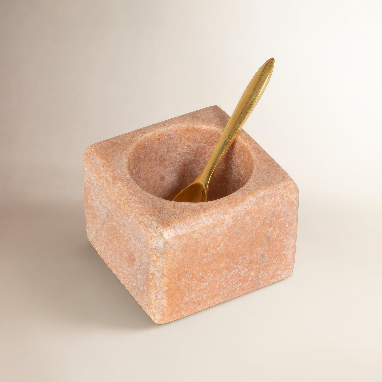 Fenster Square Marble Bowl with Brass Spoon, Pink