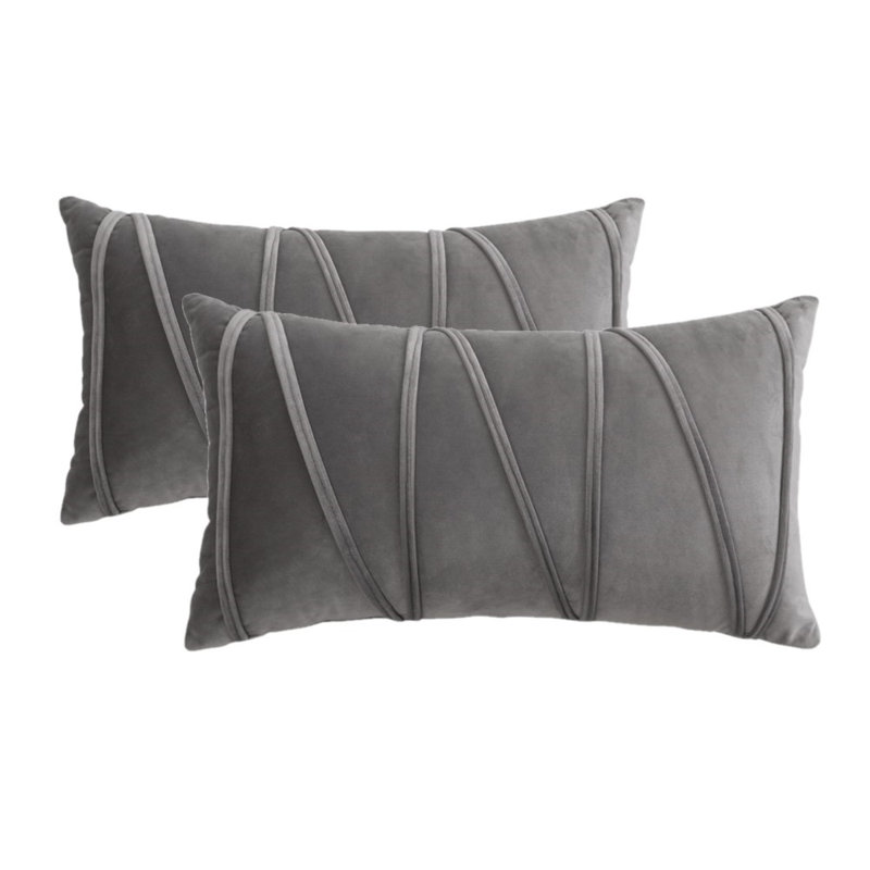 Housse de coussin rectangulaire en velours Throw Cross Lines, Gris