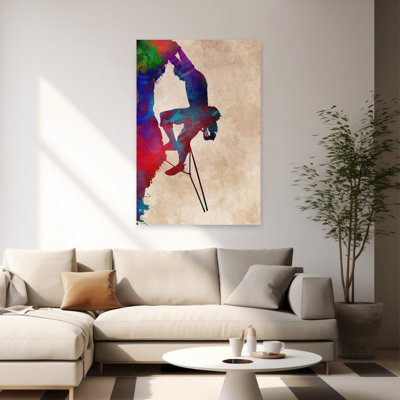 Colorful Rock Climber Abstract Contemporary Mountain Winter Wall Art Print 1 Piece Wrapped Canvas Wall Art