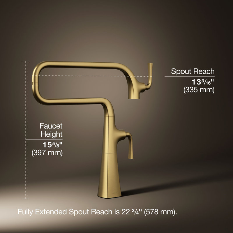 Graze Deck-Mount Pot Filler Faucet, Vibrant Brushed Moderne Brass