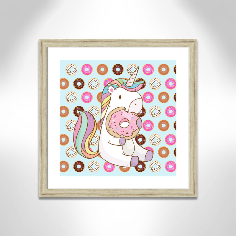 Donut Unicorn Wall Decal, 22.5" H x 22.5" W x 0.6" D, Beige Flat Framed