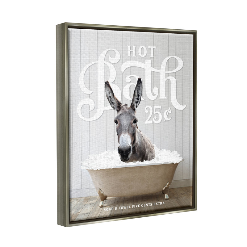 «Vintage Bathroom Donkey», art mural sur toile flottante par lettré et doublé, H 21 po x l 17 po x P 1,7 po