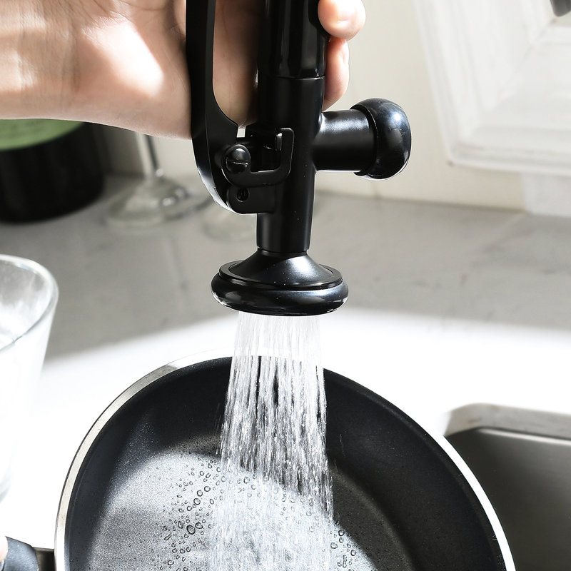 Robinet d'évier de cuisine noir et nickel avec poignée rétractable - poignée simple, eau froide chaude, antirouille, laiton chaud entièrement moderne, pivotant à 360 degrés, style contemporain pour éviers