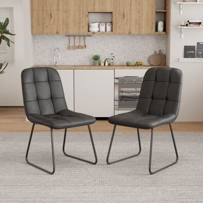 Modern Kitchen Dining Chairs with Carbon Steel Legs, Faux Leather Upholstered Side Chair (2 Chairs)