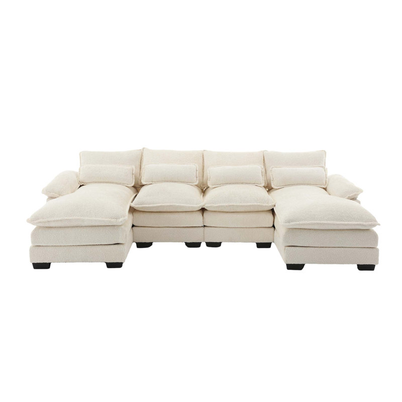 Modern Large chenille Fabric U-Shape Sectional Sofa, Boucle - Orange
