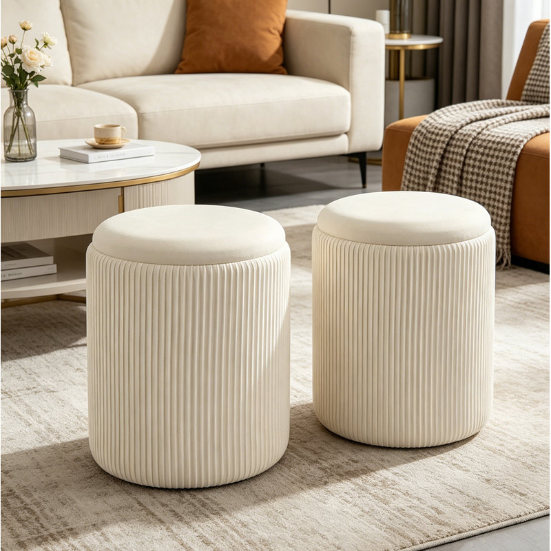 Ensemble de 2 tabourets de coiffeuse, Beige