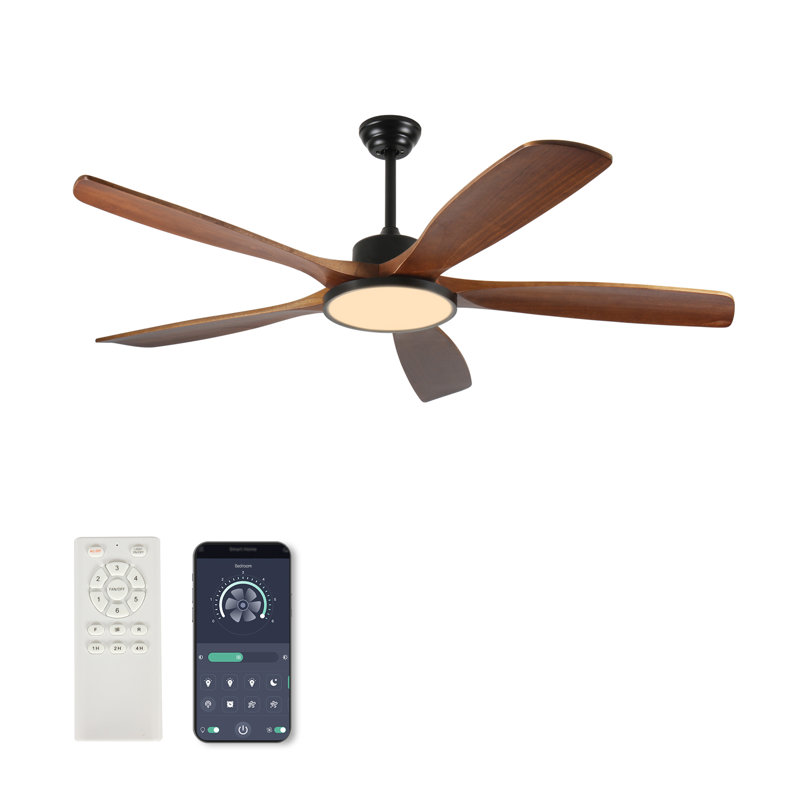 62 Inch Large Outdoor Ceiling Fan with Remote Control and Light, 5 Reversible Wooden Blades, 3-Color Dimming, Low Noise DC Motor for Patio, Garden, Farmhouse Living Spaces