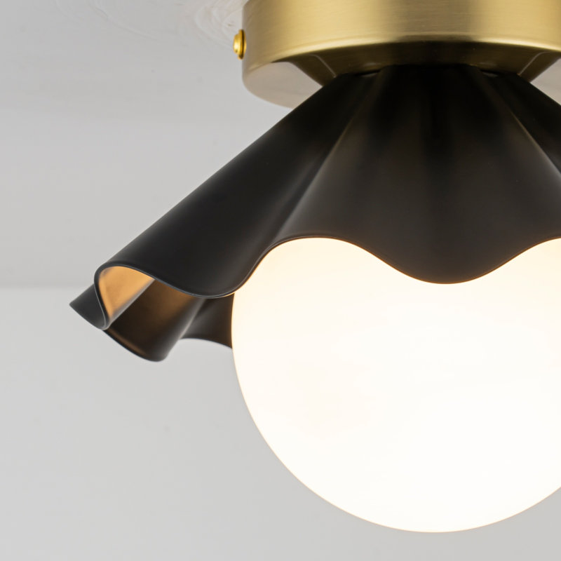 Plafonnier encastré 1 lumière globe en verre doré, Noir