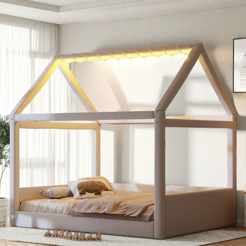 Lit de jour rembourré avec bandes lumineuses à DEL, Beige