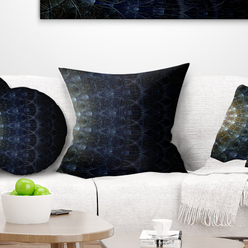 Coussin imprimé floral symétrique bleu argenté avec motif floral, 16 po x 1 po, Coussin décoratif