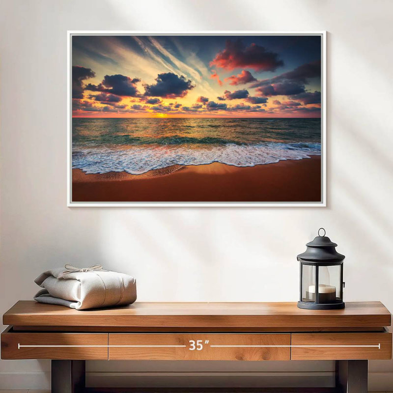 Coucher de soleil d'été, Cadre flottant blanc, 25 po x 17 po