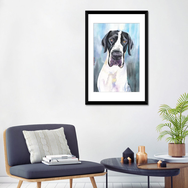 «Great Dane IV», impression sur toile, Papier beaux-arts encadré noir, H 24 po x l 16 po x P 1 po, Blanc