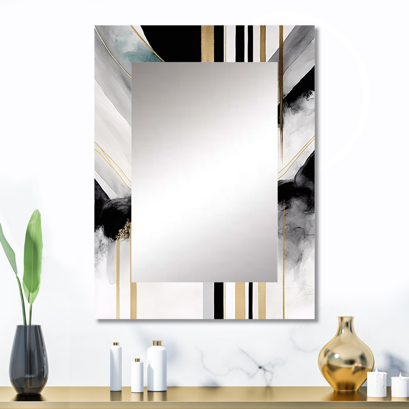 Abstrait géométrique géométrique noir et or I - miroir mural géométrique, miroir décoratif moderne, impression d'art en métal