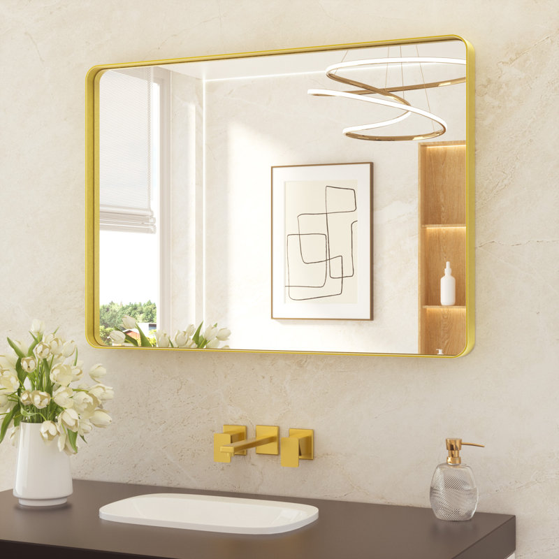 Miroir de salle de bain plombier en aluminium incassable et résistant à la rouille , Or brossé, 30 po x 40 po, Rectangulaire