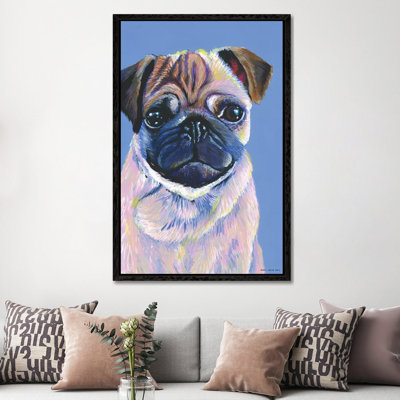 Pug On Blue by Kirstin Wood - Painting on Canvas