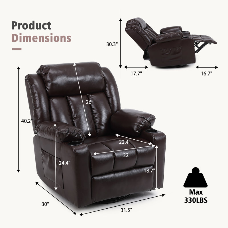 Fauteuil inclinable, berçant et pivotant avec massage et chaleur Alveiro