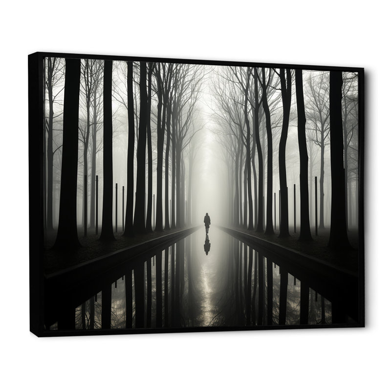 «Black and White Forest Silence», art mural encadré «Forest», Cadre flottant noir, H 30 po x l 40 po x P 1,5 po