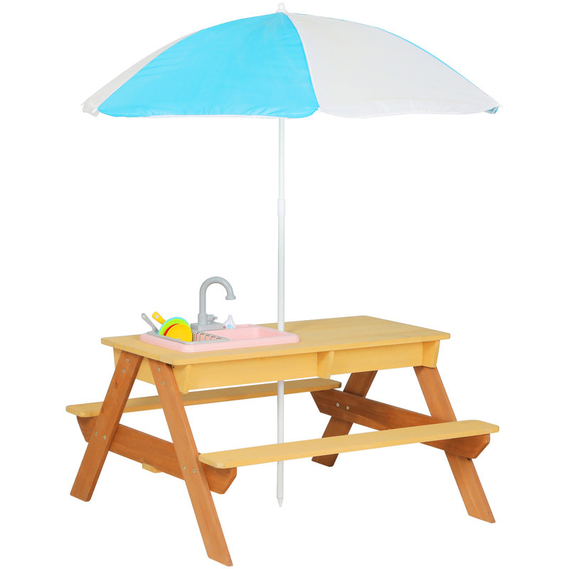 Wooden Kids Picnic Table, Table With Umbrella