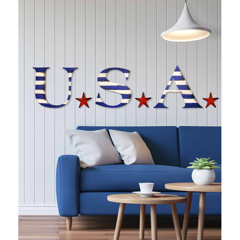 Décoration murale u.s.a., Bleu rustique / rouge