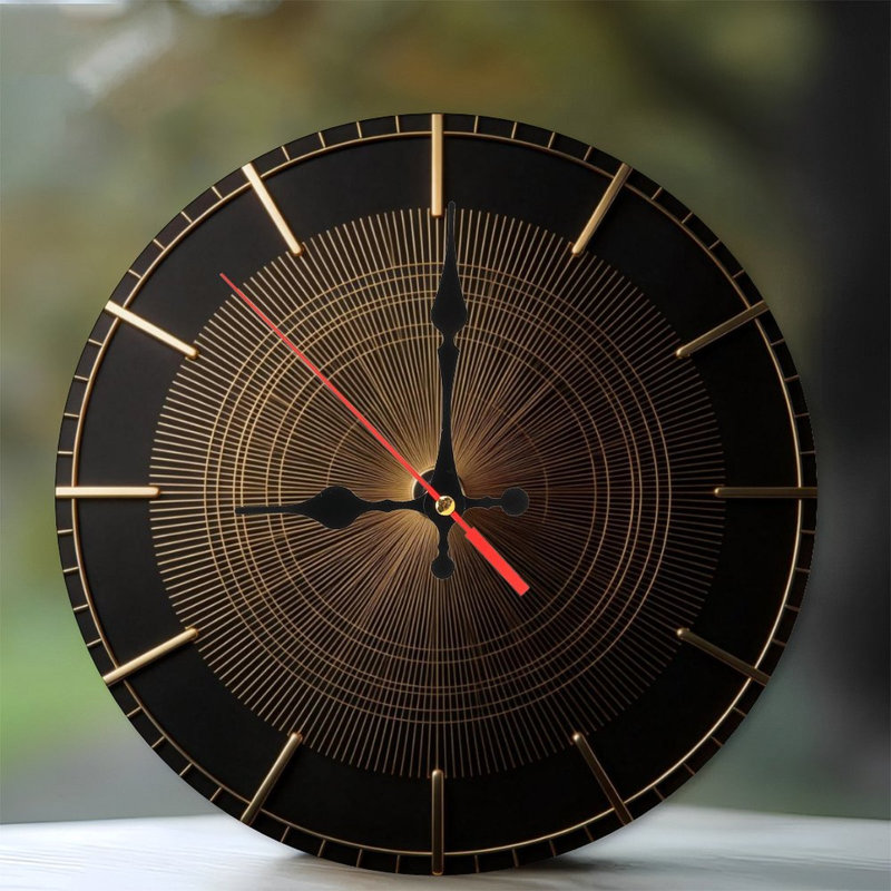 Horloge murale ronde en bois 10 po, mouvement à quartz silencieux, imprimé UV, à piles, Cercle intérieur • Espace négatif