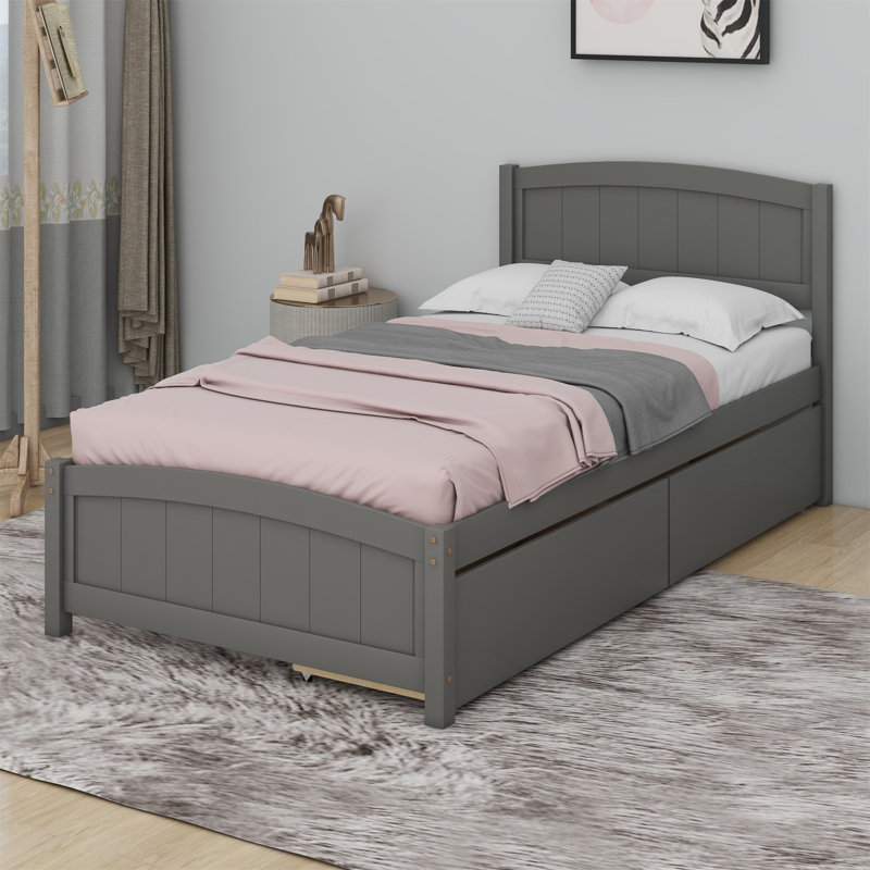 Lit plateforme simple en bois avec deux tiroirs Areisy, Gris
