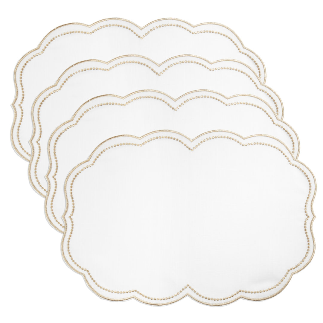 Embroidered Polka Dot Placemat w/ Scallop Edge (Set of 4) Saro 