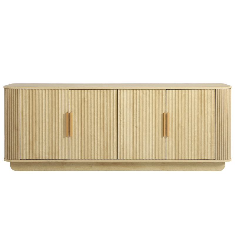 Meuble télé cannelé pour téléviseur de 75 po ou moins, console média avec 4 portes, tablettes réglables et gestion des câbles pour le salon