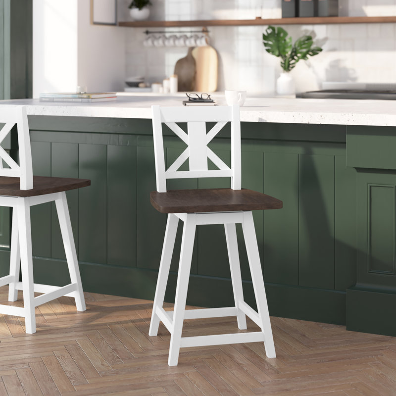 Tabouret de bar et de comptoir Bakersville, Blanc délavé, Tabouret de bar (siège d'une hauteur de 28,5 po)