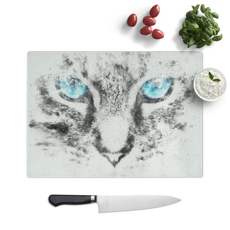 Tempered Glass Bright Blue Cat Eyes Chopping Board, 20 cm x 28.5 cm