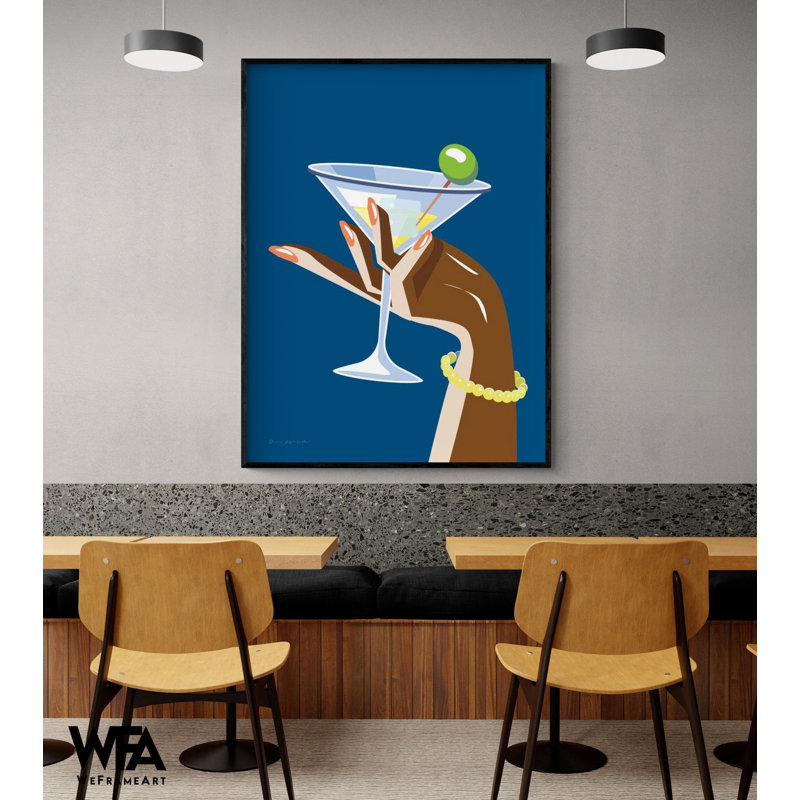 Art de Martini rétro bleu, impression d'art mural de verres à manger Martini, art de conception de Martini, impression d'affiche de bar de cuisine