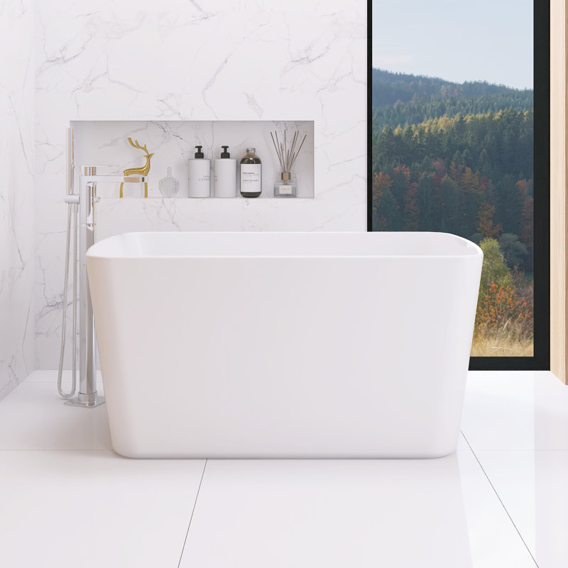 49'' Acrylic Freestanding Soaking Bathtub With Integral Seat, Glossy White