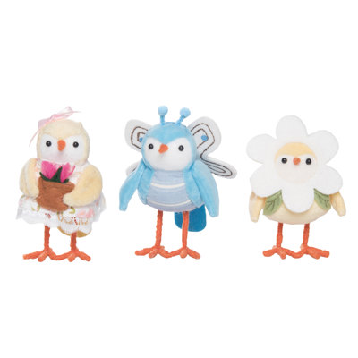 Plush Fancy Friends Sunny Spring Birds 3, Bird Figurines, Pink, Polyester, Set of 3, Tabletop, Living Room, Easter, Home Decoration