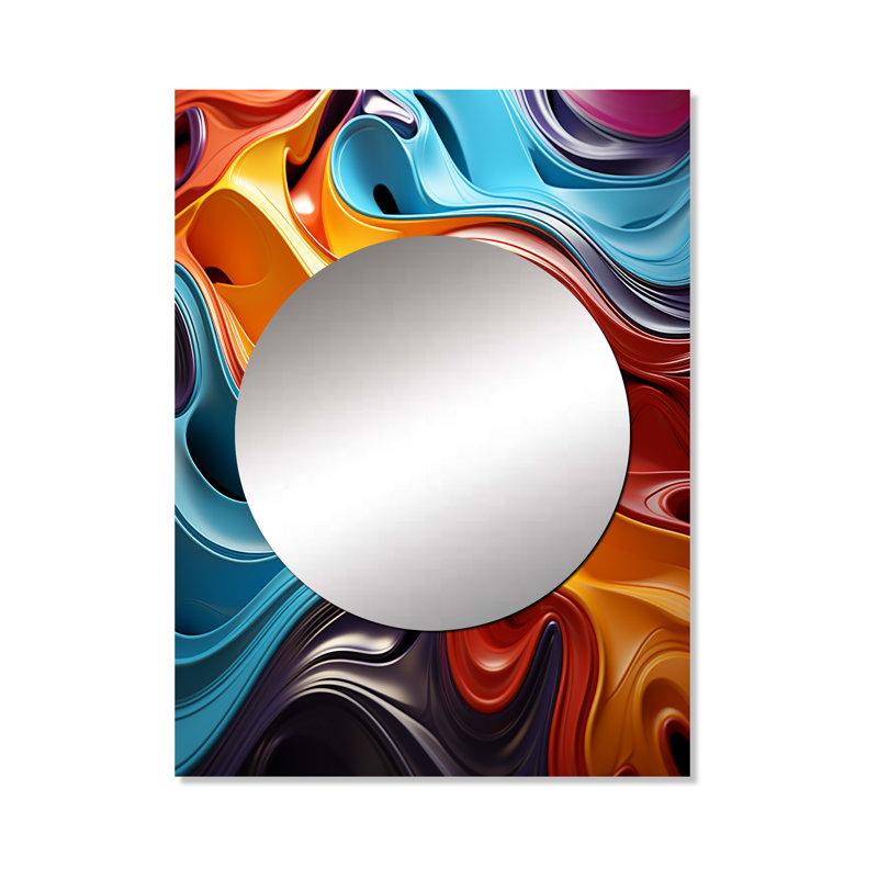 Multicolore Op Art Fluid Mirage - miroir mural unique, Art moderne, imprimé, 40 po x 30 po