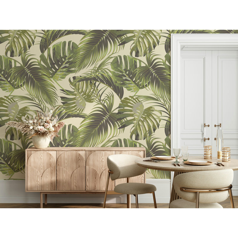 Papier peint moderne feuilles de palmier tropical, L 100 po x l 150 po