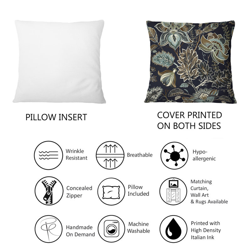 Coussin décoratif rétro à motif de fleurs vertes foncées de style provençal - 1