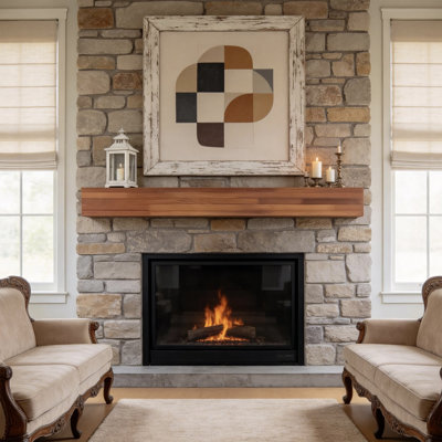 60" Hand-Carved Fireplace Mantel Shelf, Solid Wood Floating Wall Shelf with Natural Grain, Farmhouse Decor