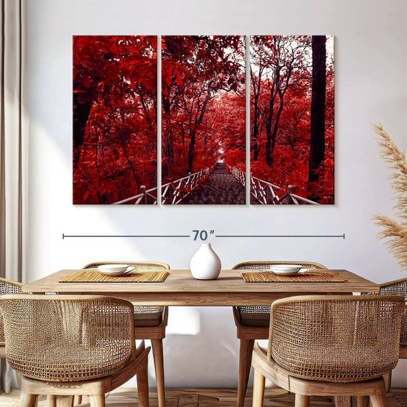 " Red Trees " 3 - Pieces, 65" H x 42" W x 1.25" D