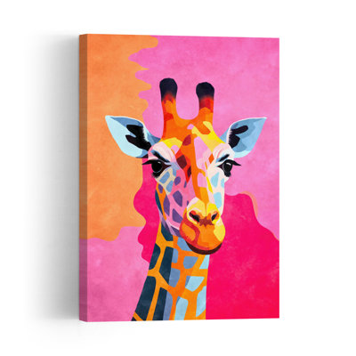 Vibrant Pop Art Giraffe Colorful Contemporary Giraffe Animal Portrait Wall Art Print 1 Piece Wrapped Canvas Wall Art